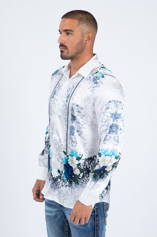 white floral ornamental jacquard shirt platini side