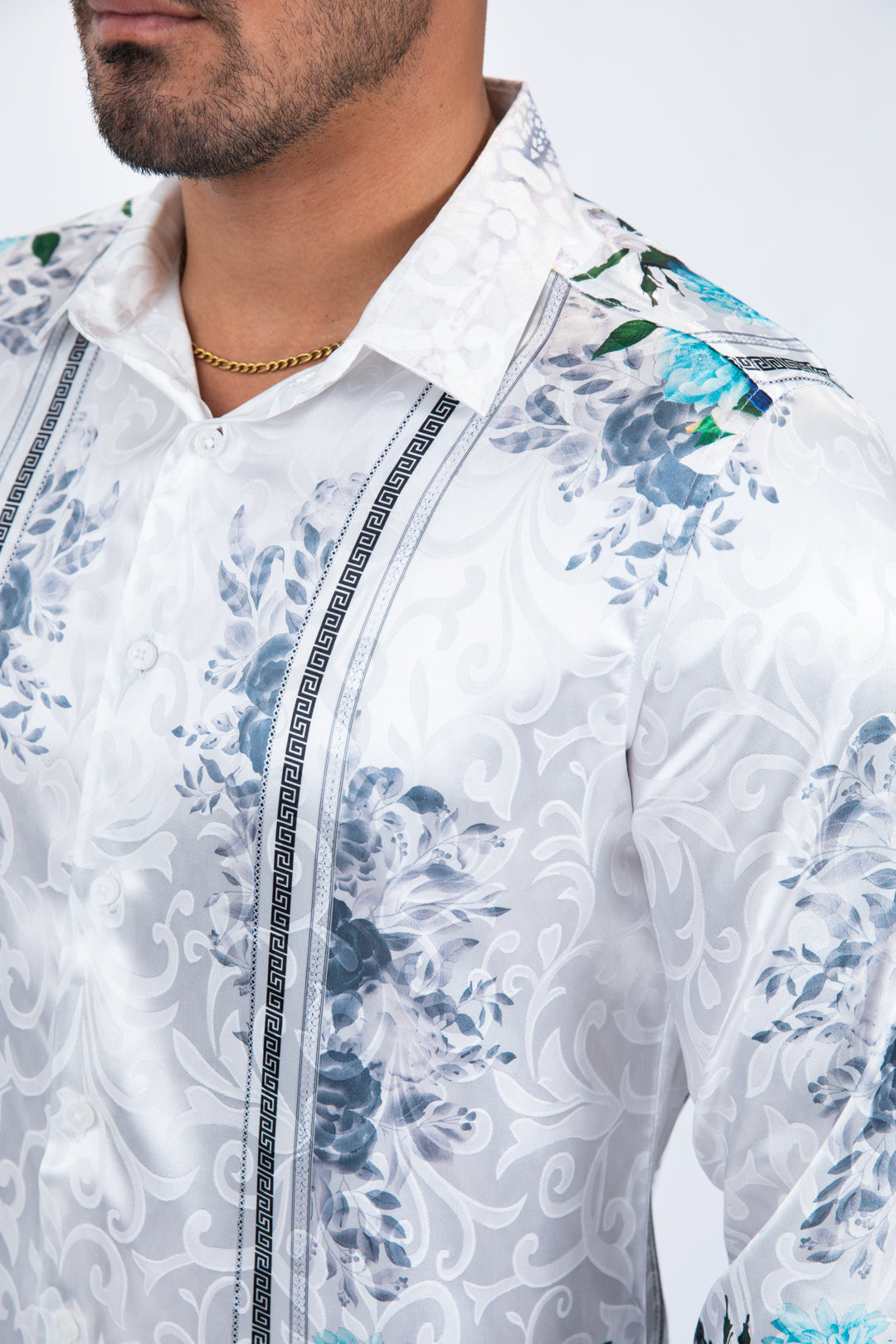 white floral baroque print shirt men detail