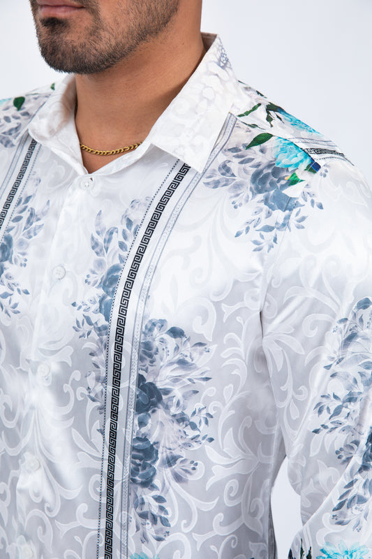 white floral ornamental jacquard shirt platini detail