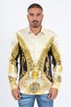 Men's Jacquard Modern Fit Gold Baroque Print Shirt – Black