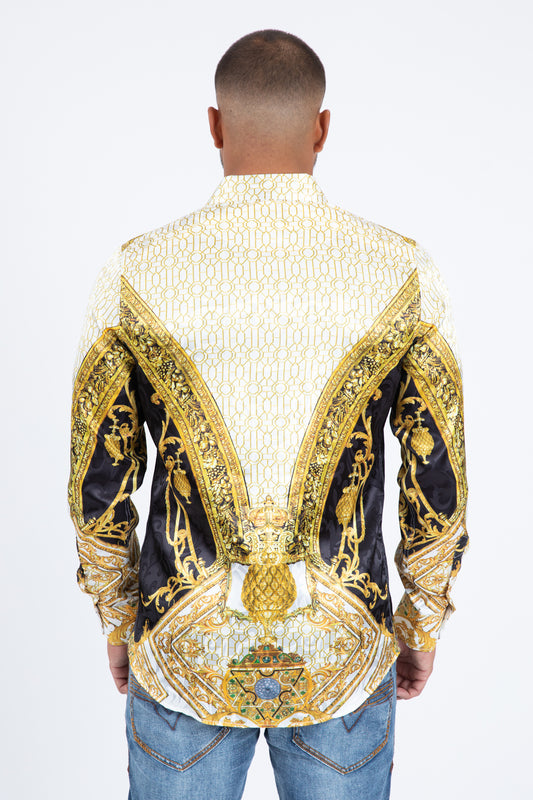 white gold baroque jacquard print shirt men back