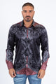 Men's Jacquard Modern Fit Silver Baroque Print Shirt – Black