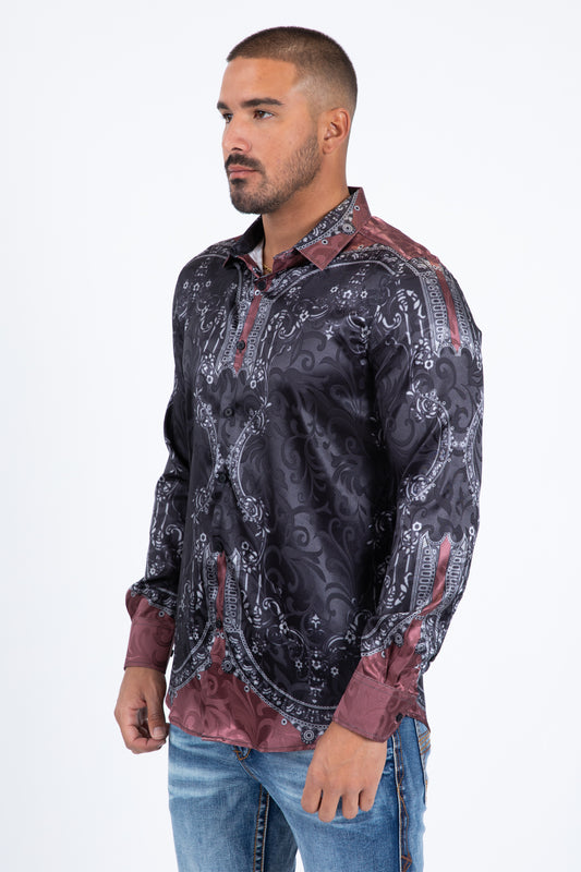 black/wine baroque wine jacquard shirt platini side