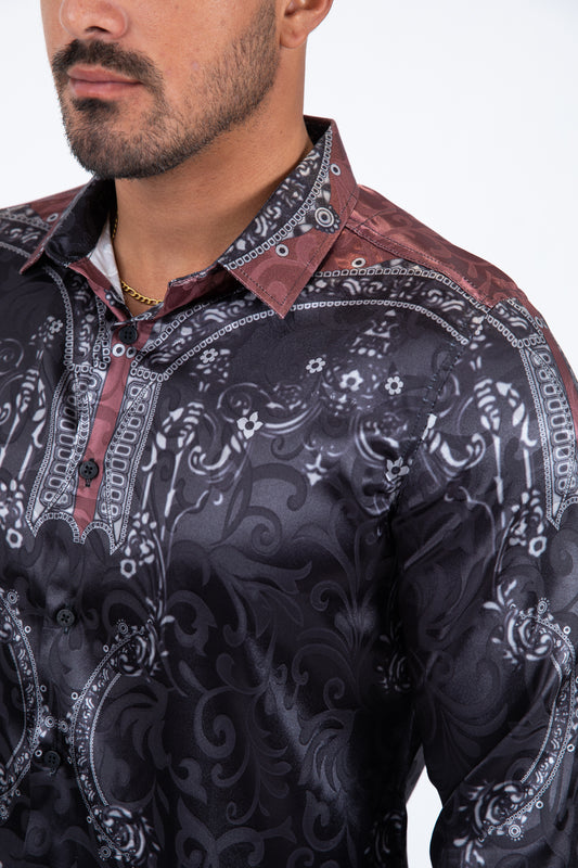 black/wine baroque wine jacquard shirt platini detail