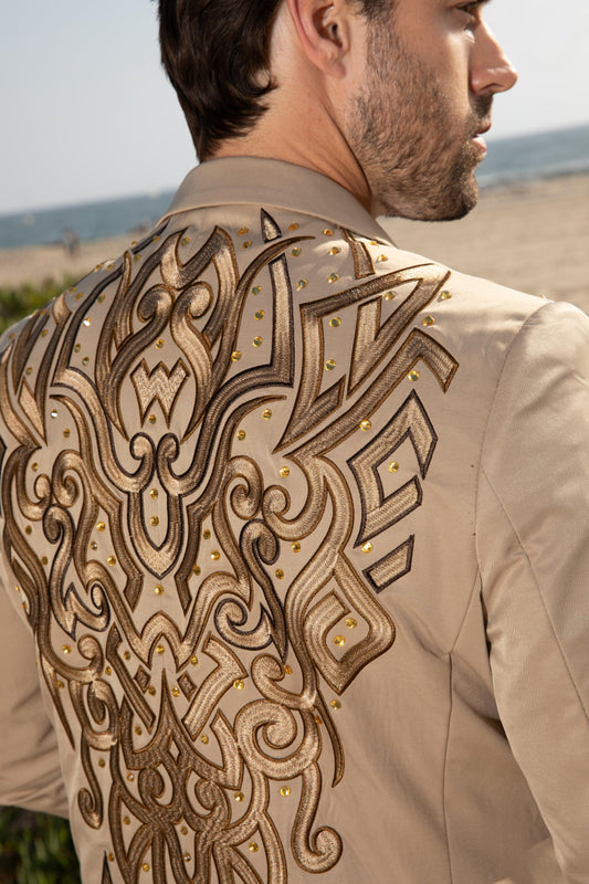 khaki embroidery blazer men platini back detail