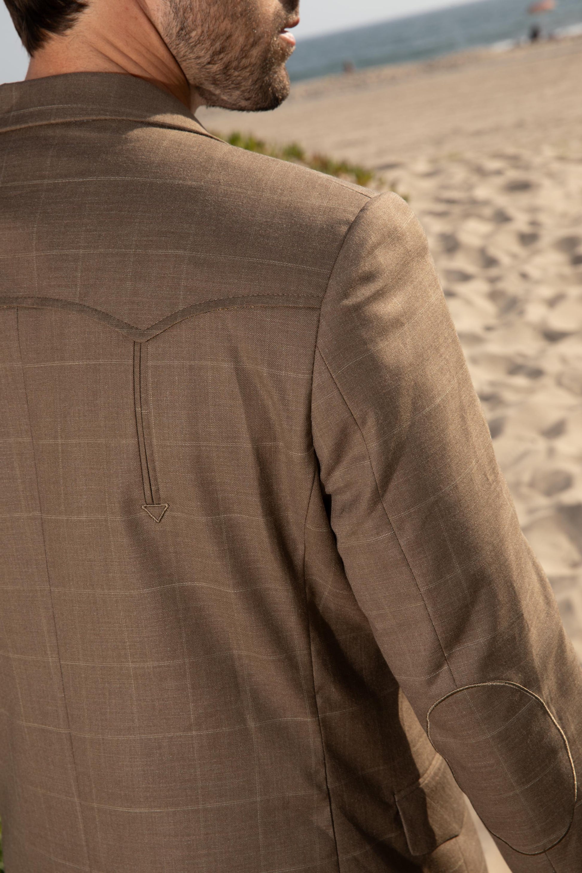 light brown western sport coat with elbow patch men platini back detail