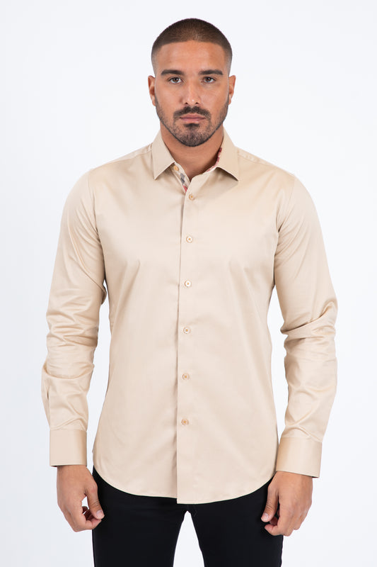 Beige Locke Block Check Shirt Men Platini front