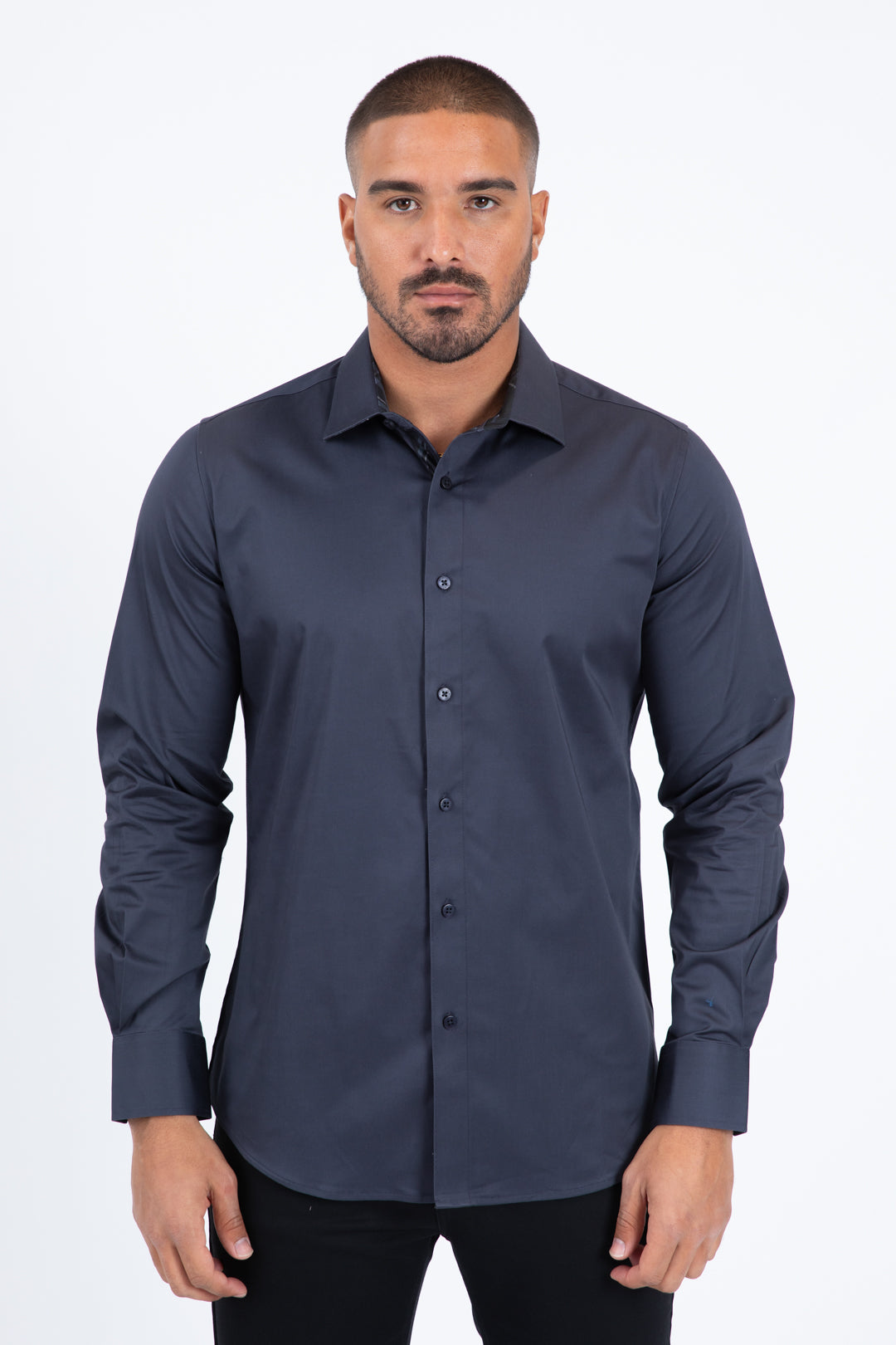 dark grey locke plaid cuff shirt men platini front
