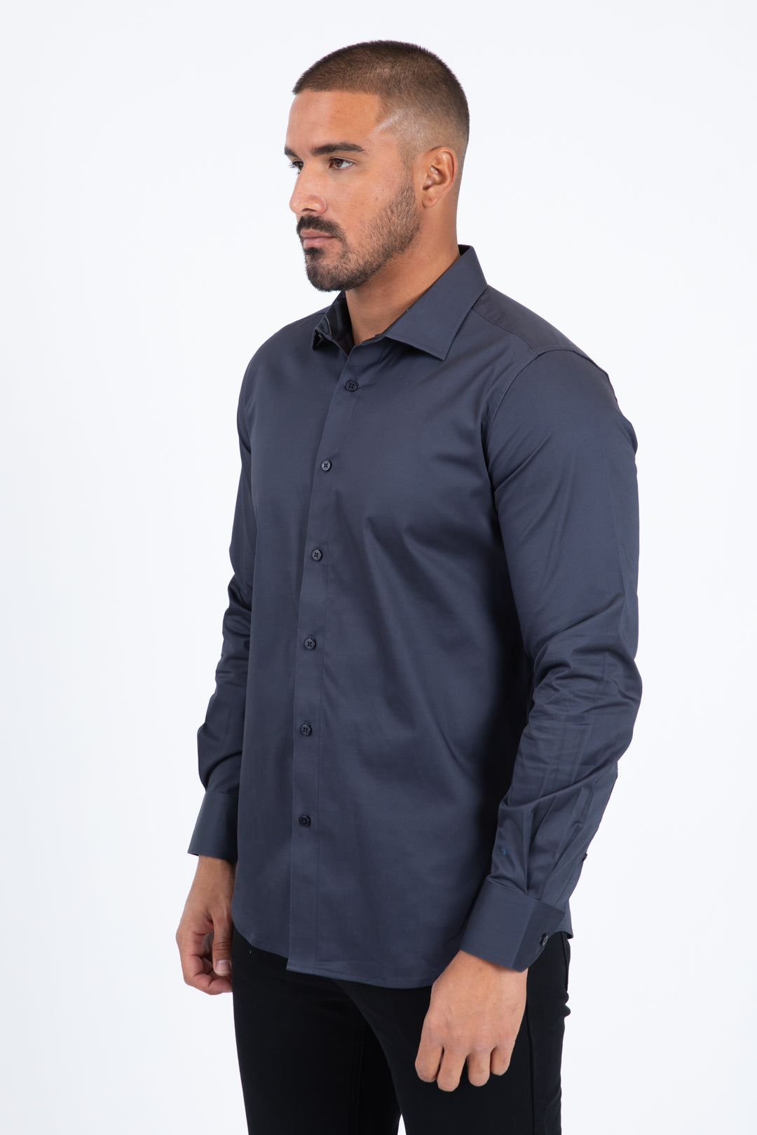 dark grey locke plaid cuff shirt men platini side