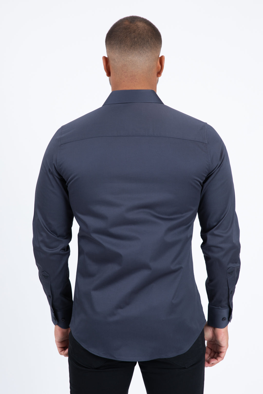 dark grey locke plaid cuff shirt men platini back