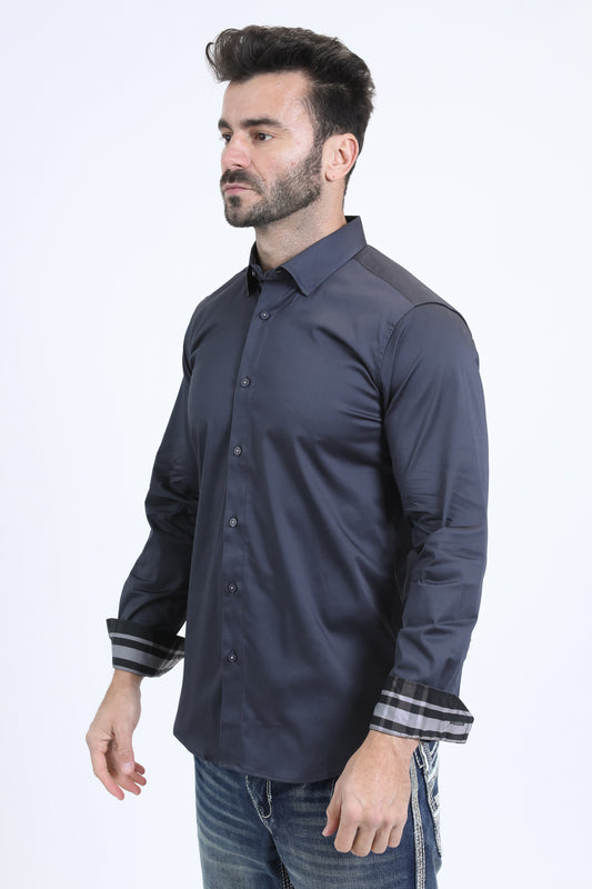 dark grey Locke Tartan Cuff Shirt men platini side