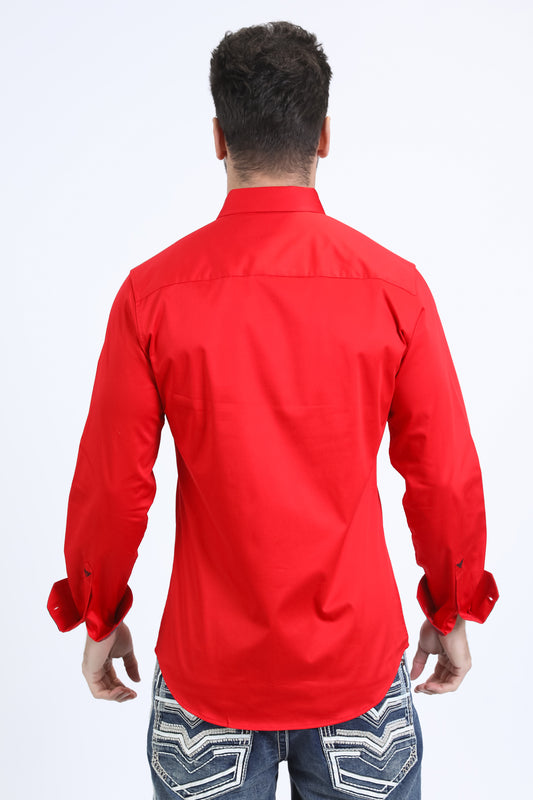 red Locke Tartan Cuff Shirt men platini back