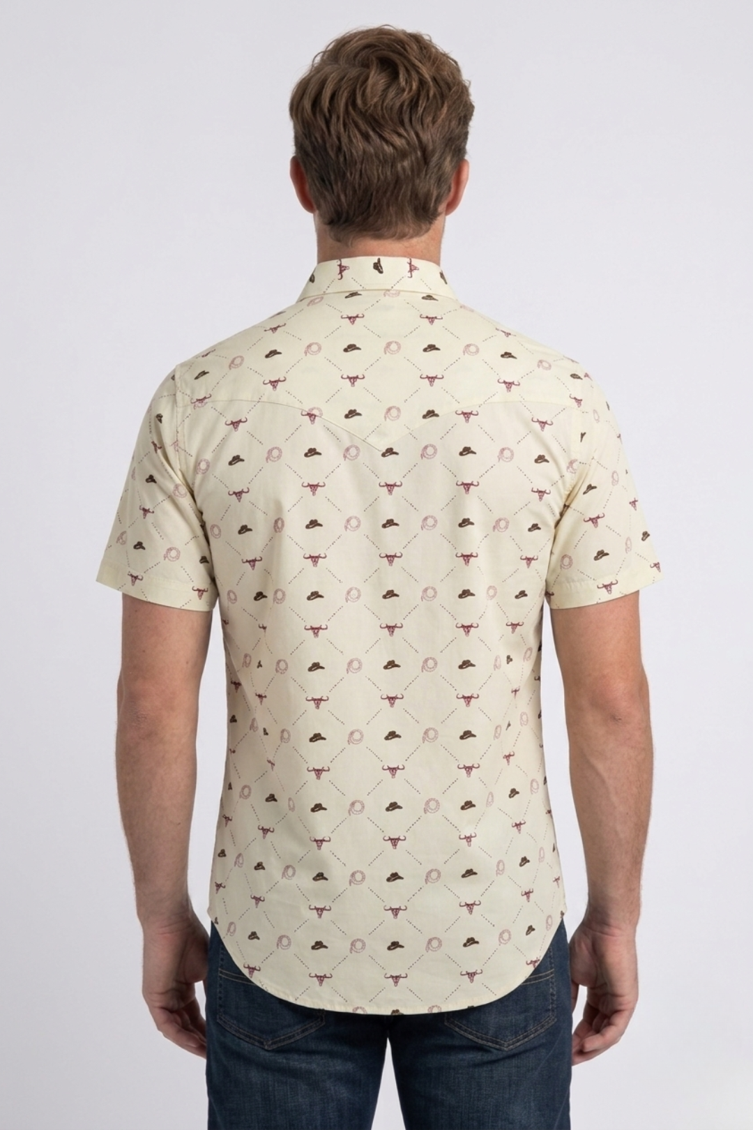 beige longhorn icon short sleeve shirt men platini back