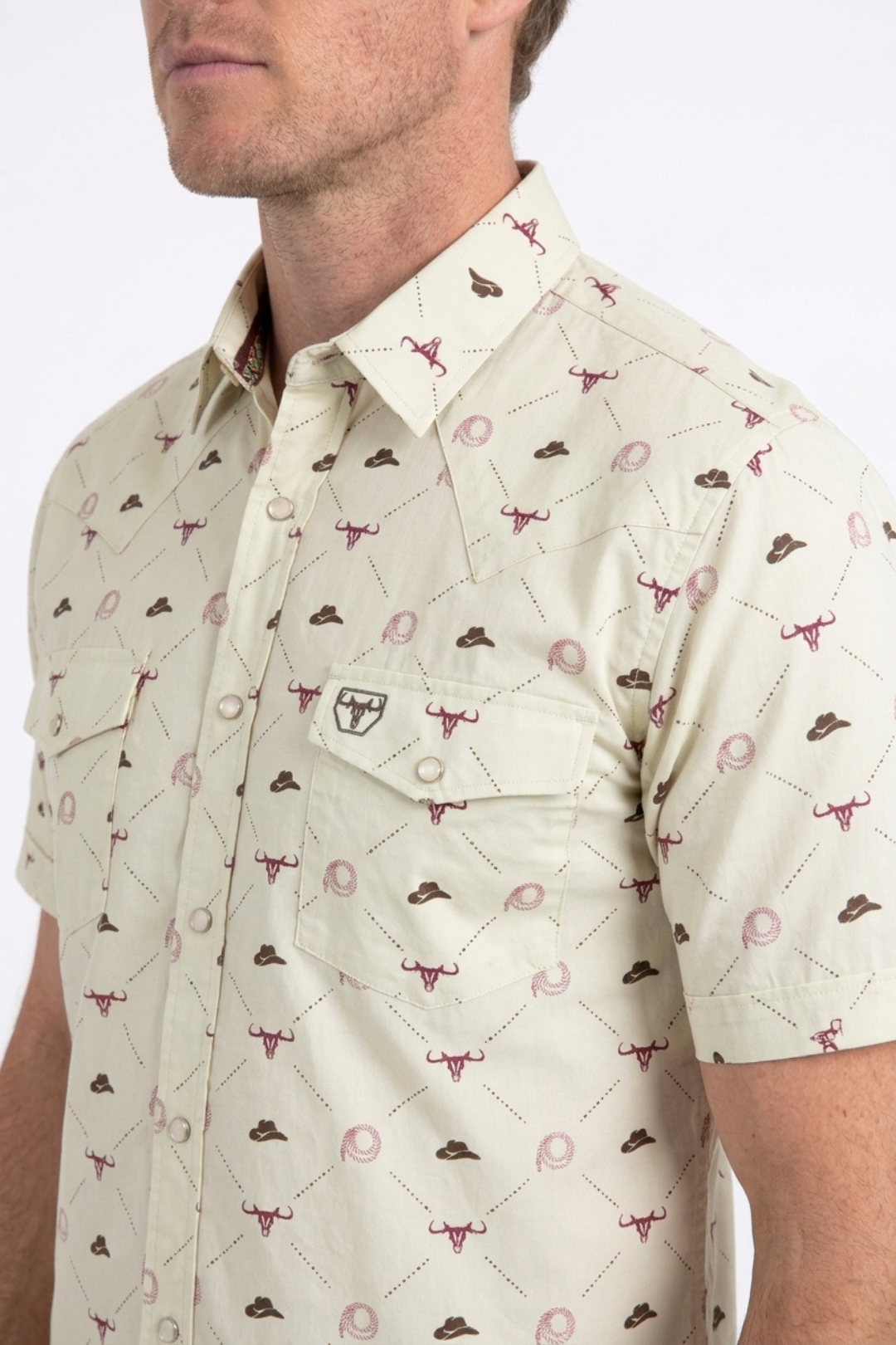 beige longhorn icon short sleeve shirt men platini detail