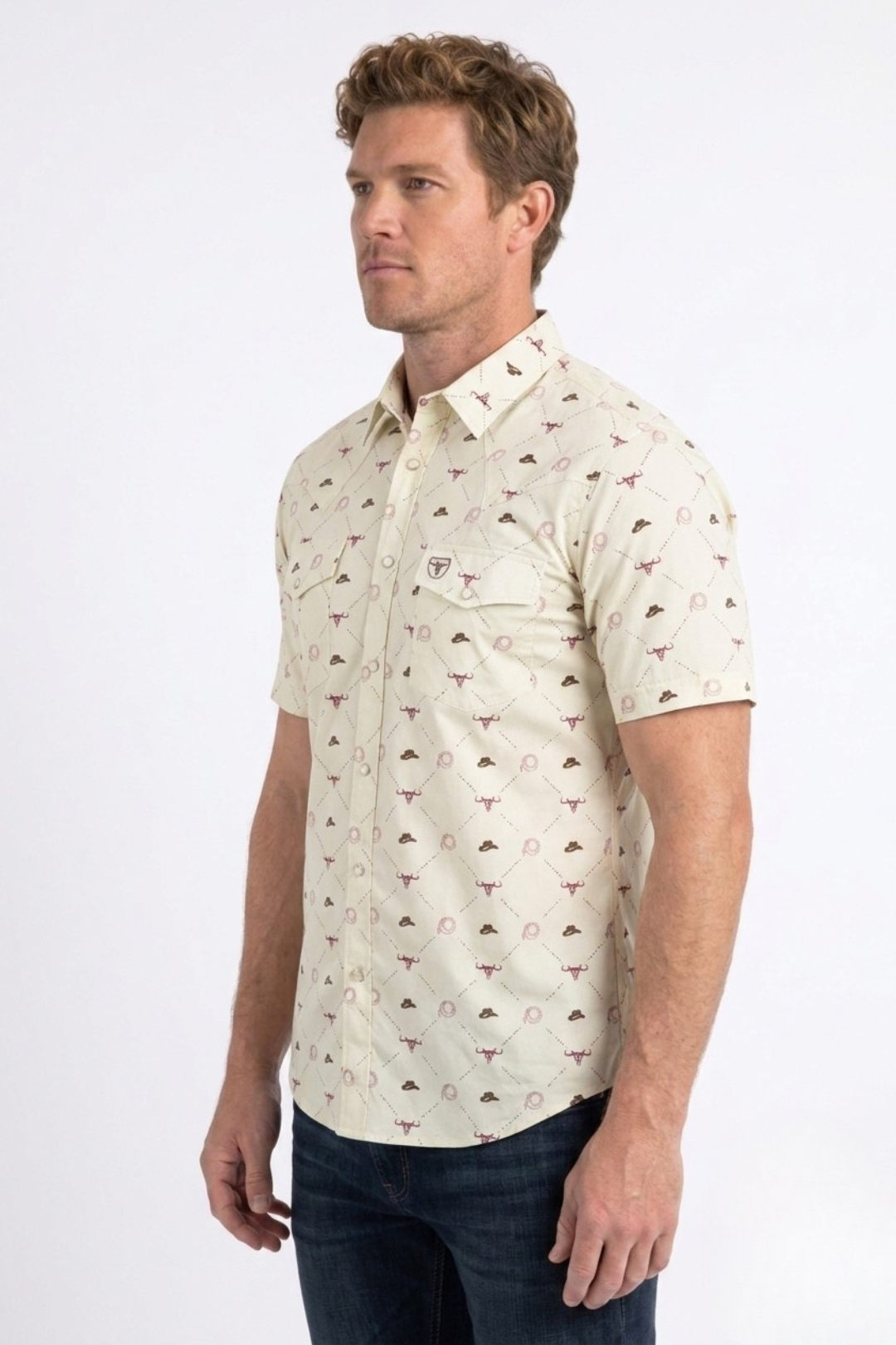 beige longhorn icon short sleeve shirt men platini detail-2