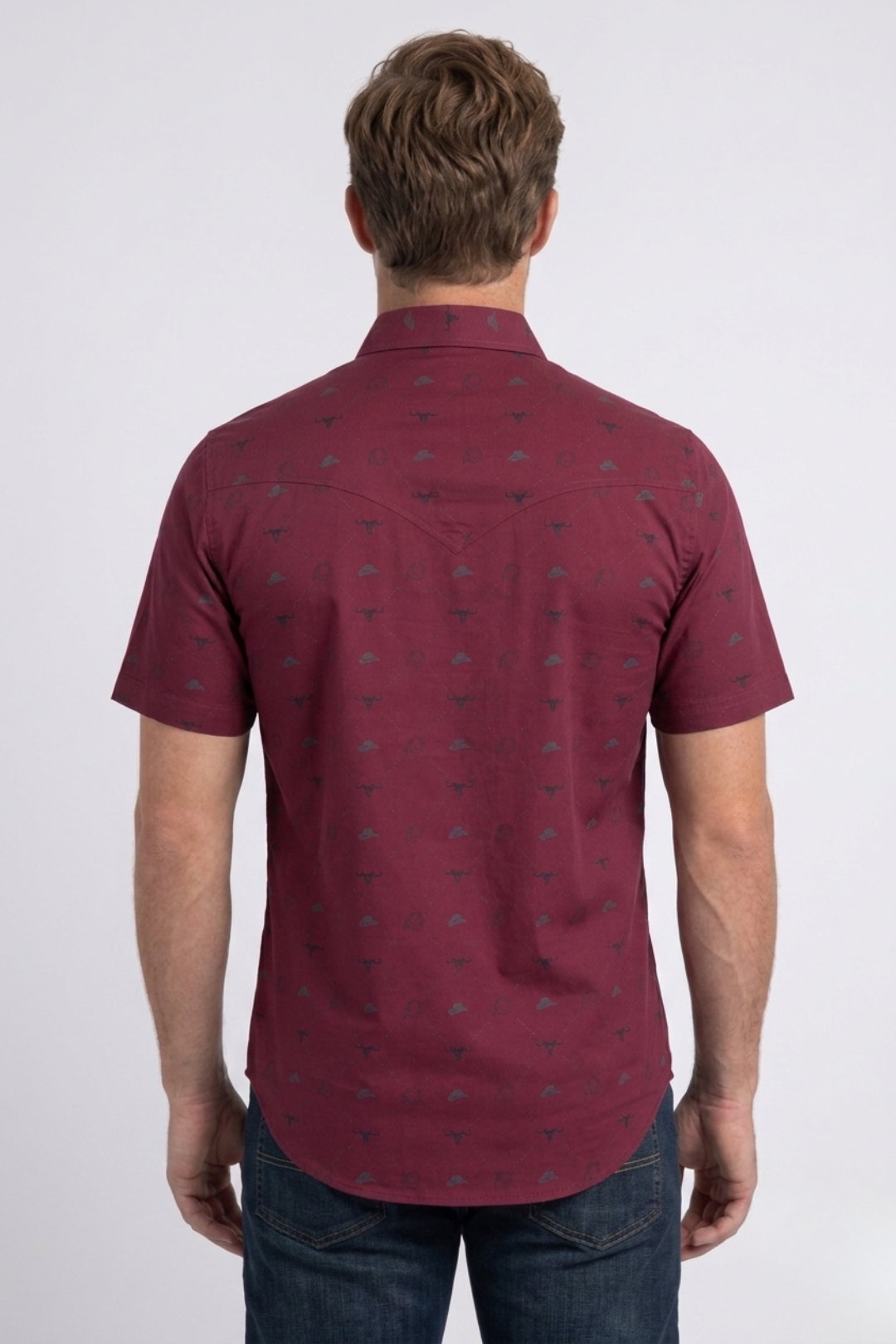 burgundy longhorn icon short sleeve shirt men platini back