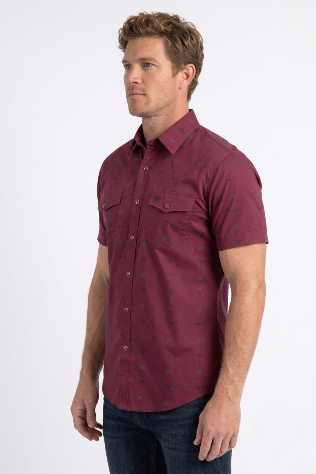 burgundy longhorn icon short sleeve shirt men platini detail-2