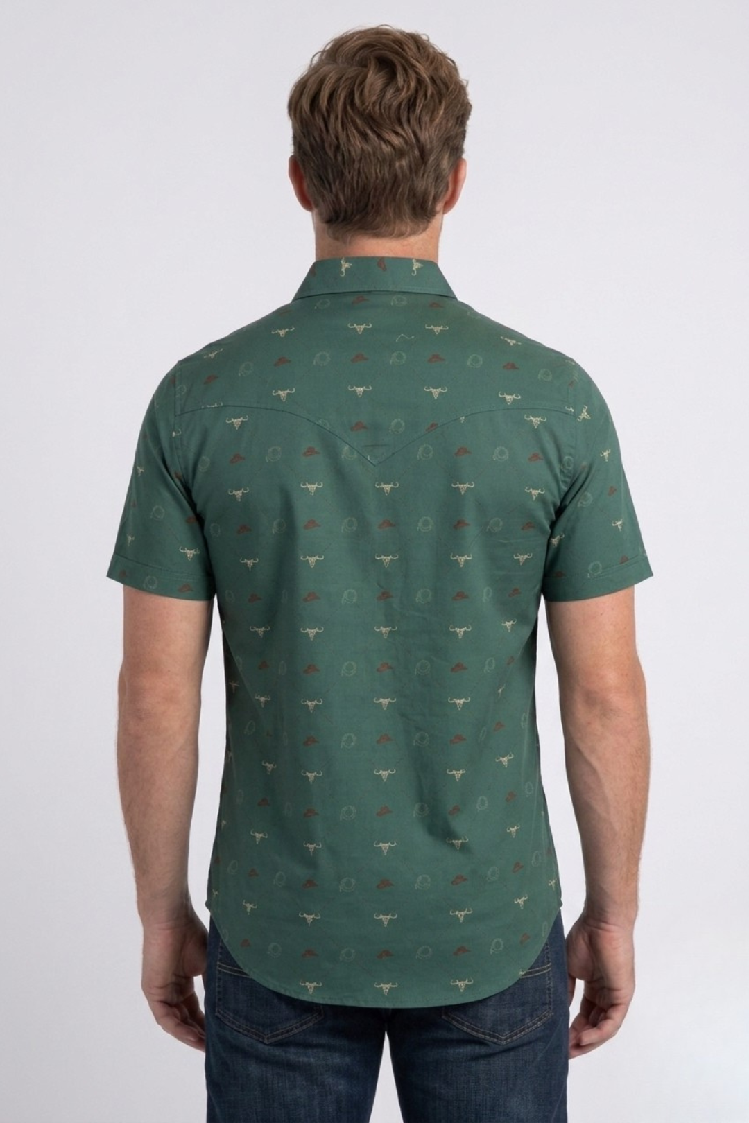 green longhorn icon short sleeve shirt men platini back