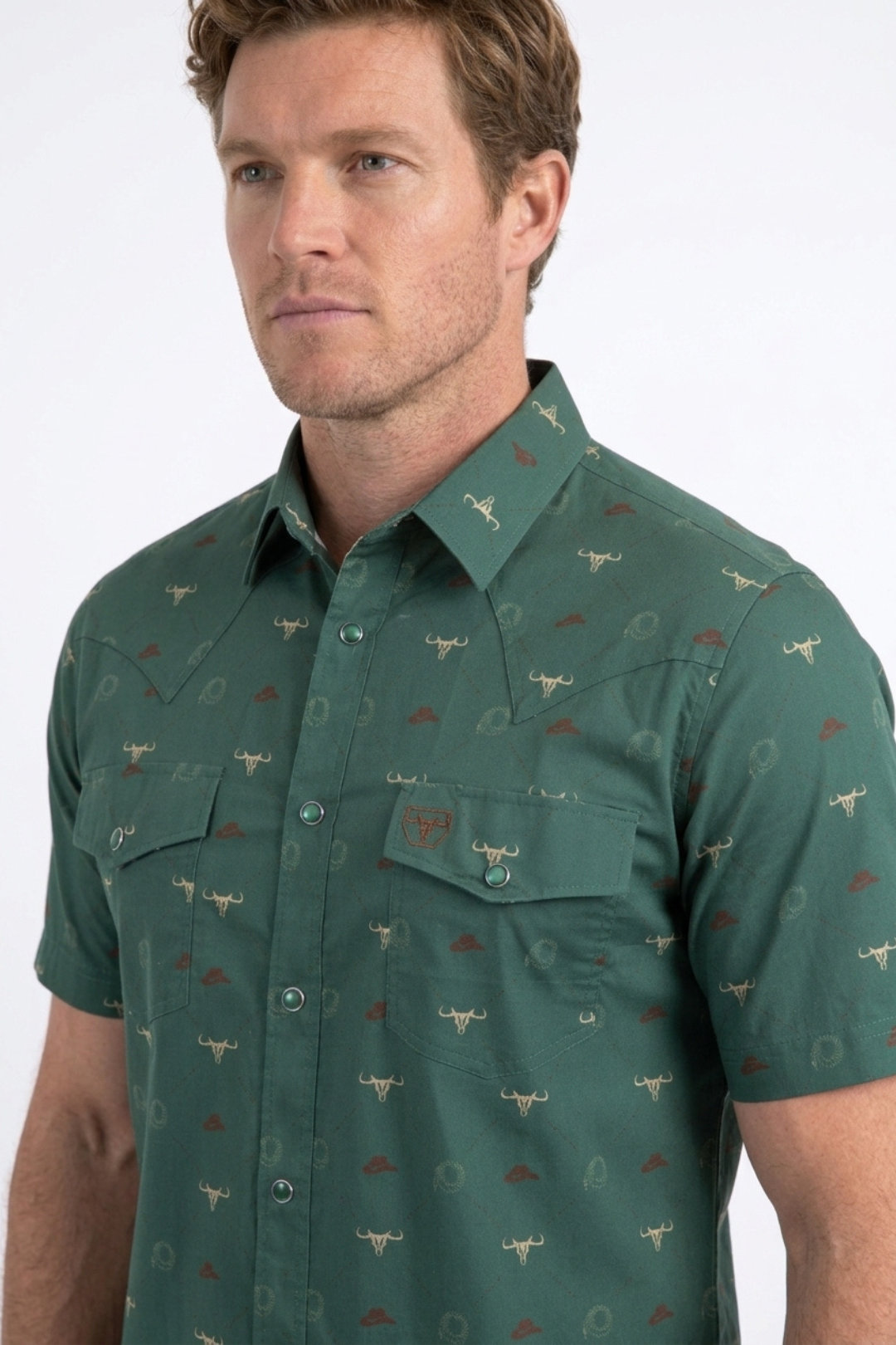 green longhorn icon short sleeve shirt men platini detail