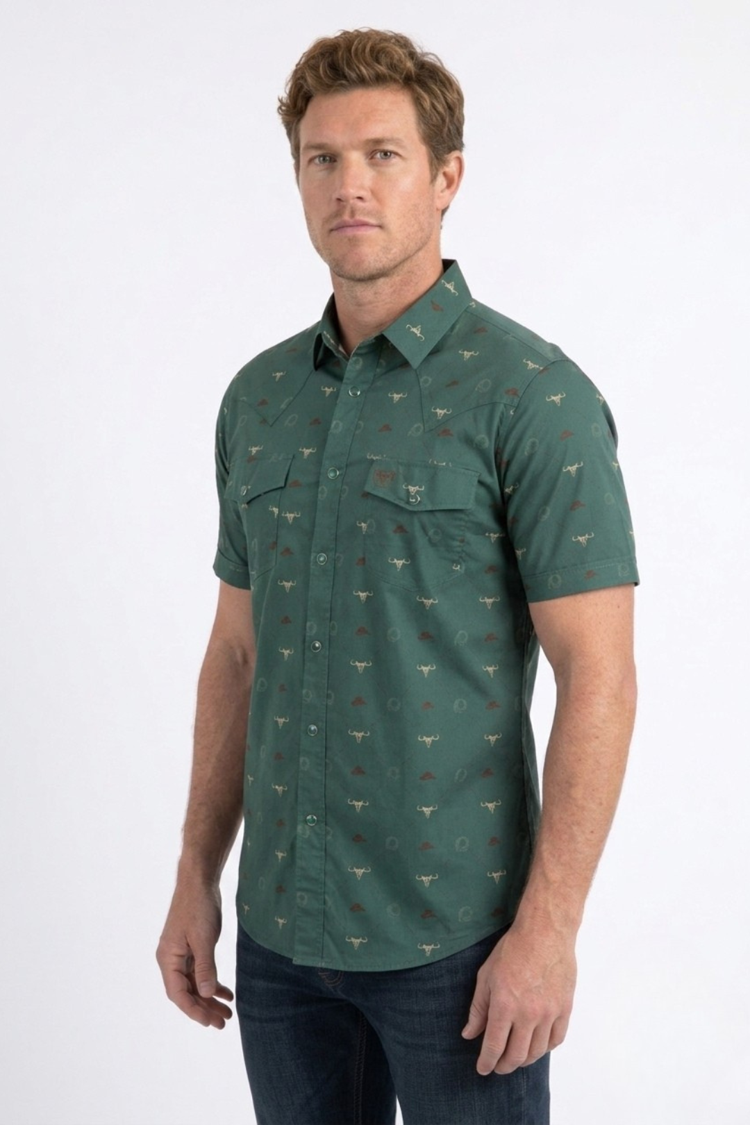 green longhorn icon short sleeve shirt men platini detail-2