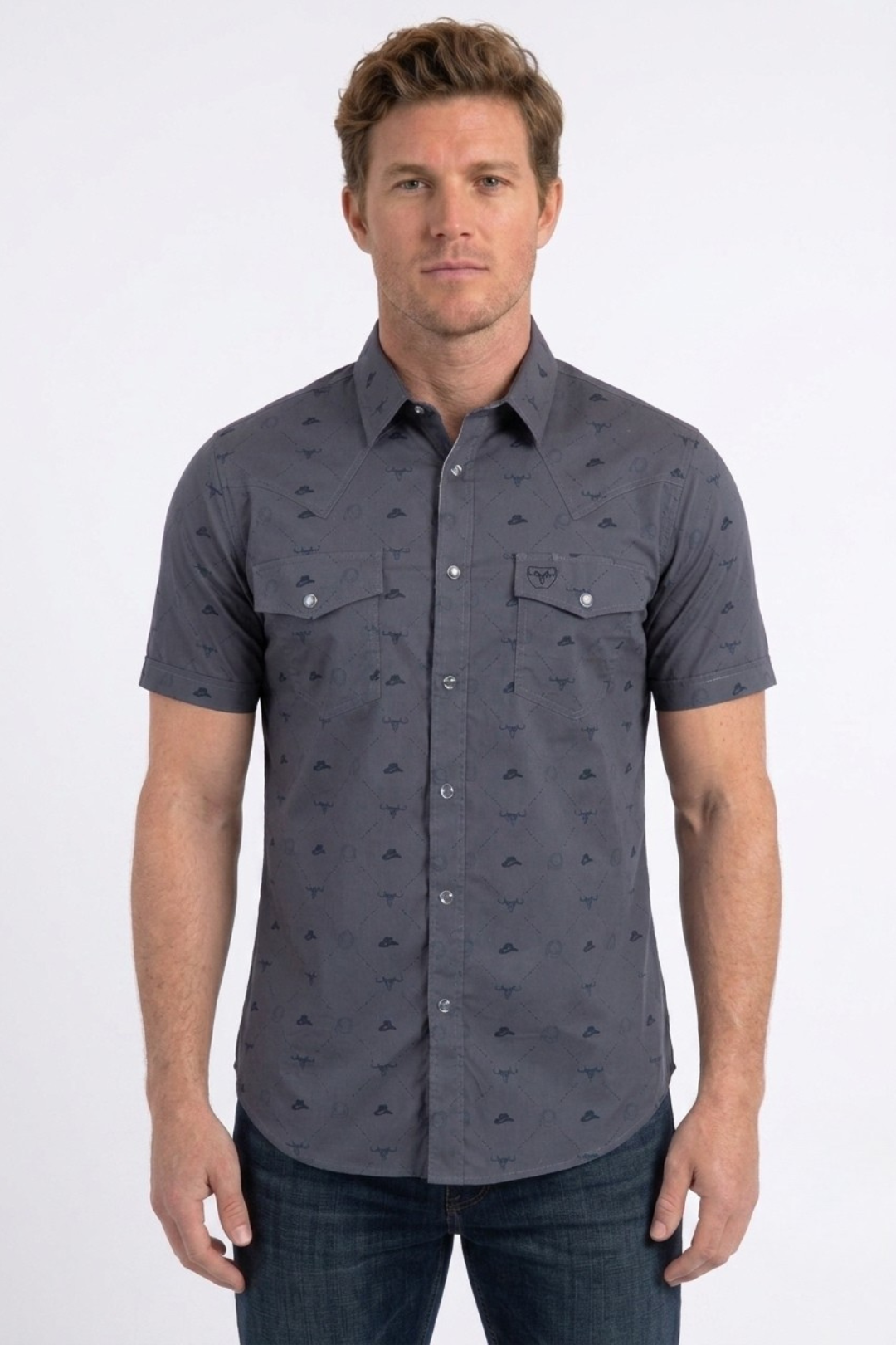 grey longhorn icon short sleeve shirt men platini front