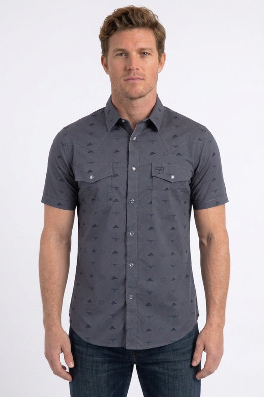 grey longhorn icon short sleeve shirt men platini front