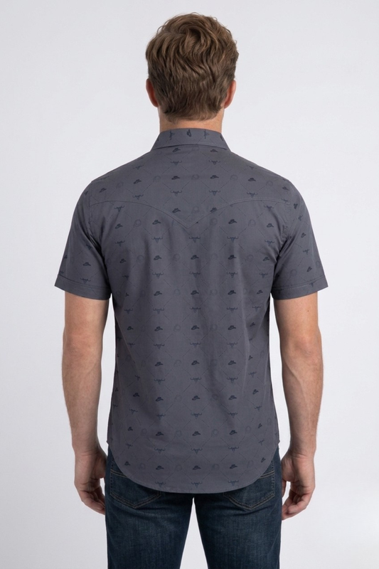 grey longhorn icon short sleeve shirt men platini back