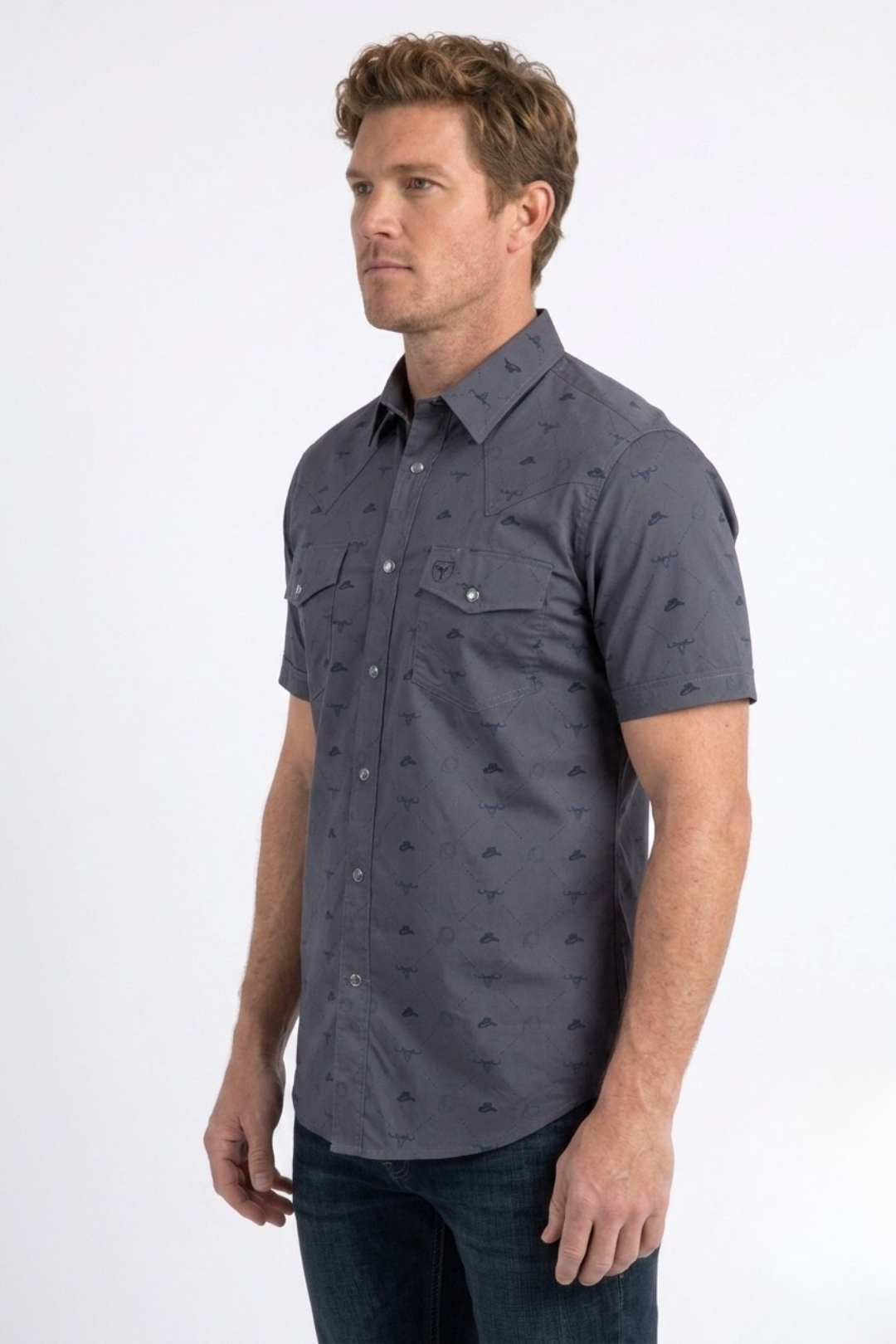 grey longhorn icon short sleeve shirt men platini detail
