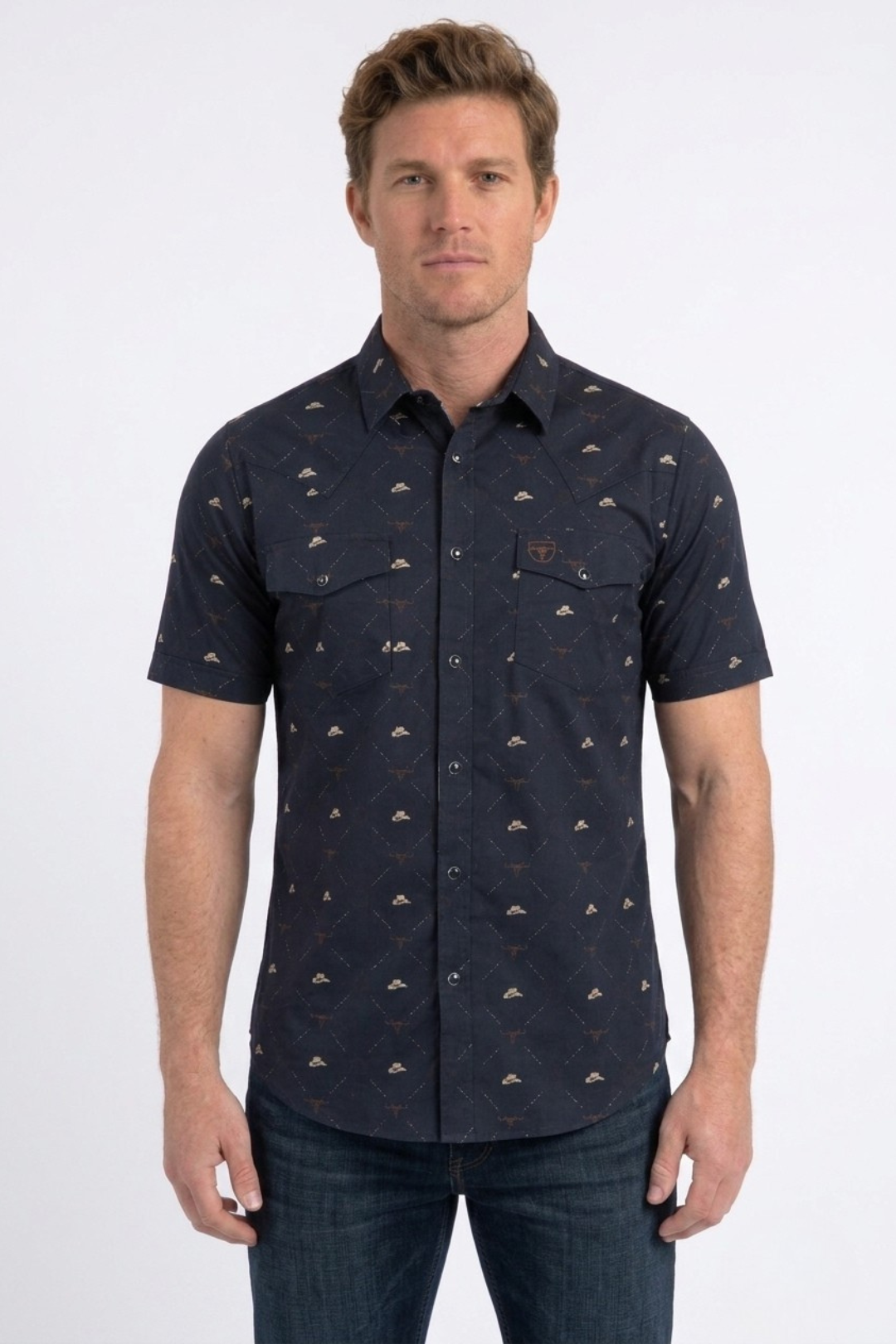 navy longhorn icon short sleeve shirt men platini front