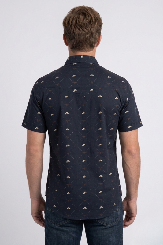 navy longhorn icon short sleeve shirt men platini back