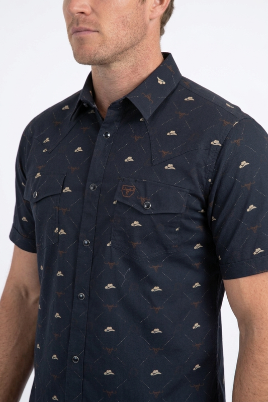 navy longhorn icon short sleeve shirt men platini detail