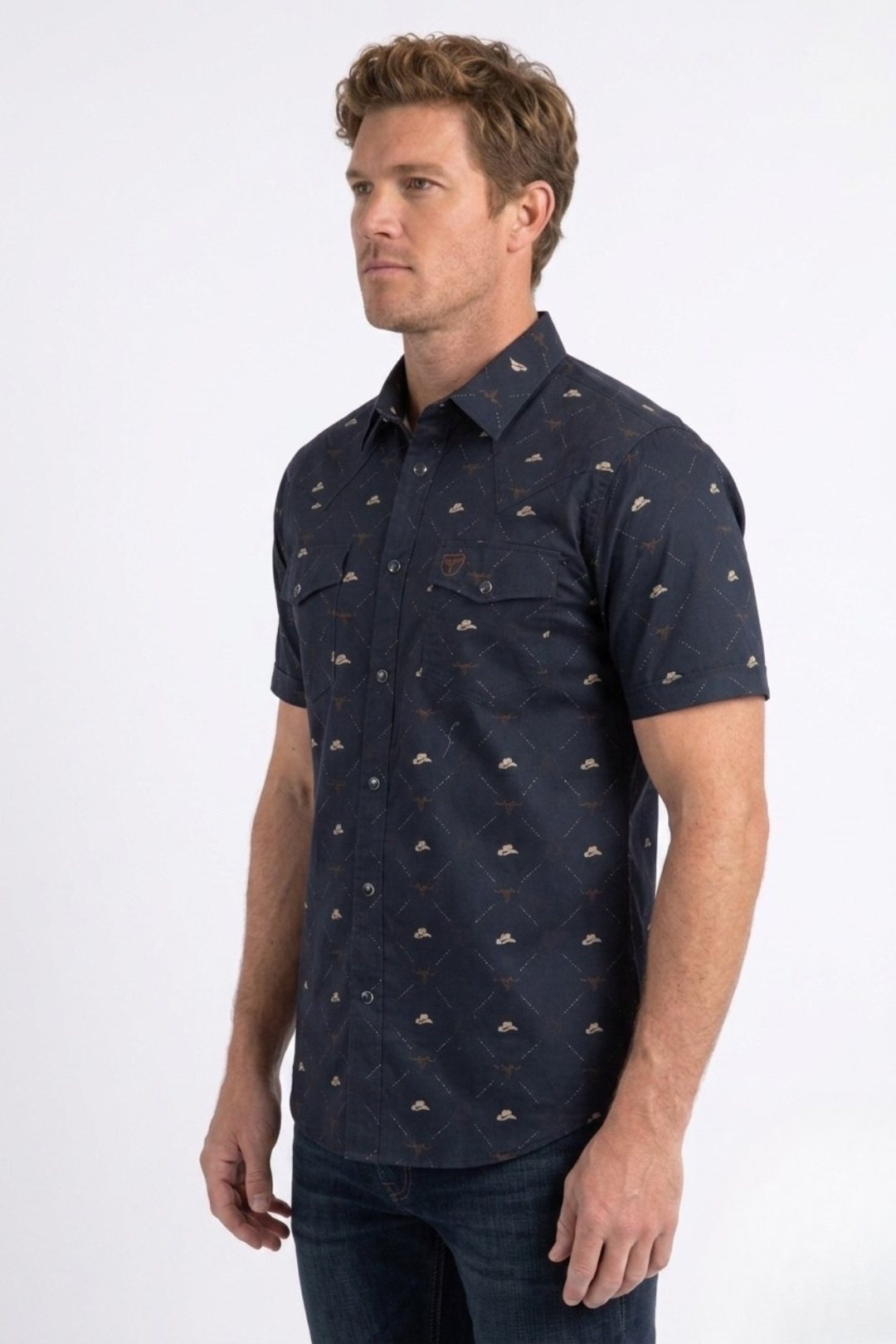 navy longhorn icon short sleeve shirt men platini detail-2