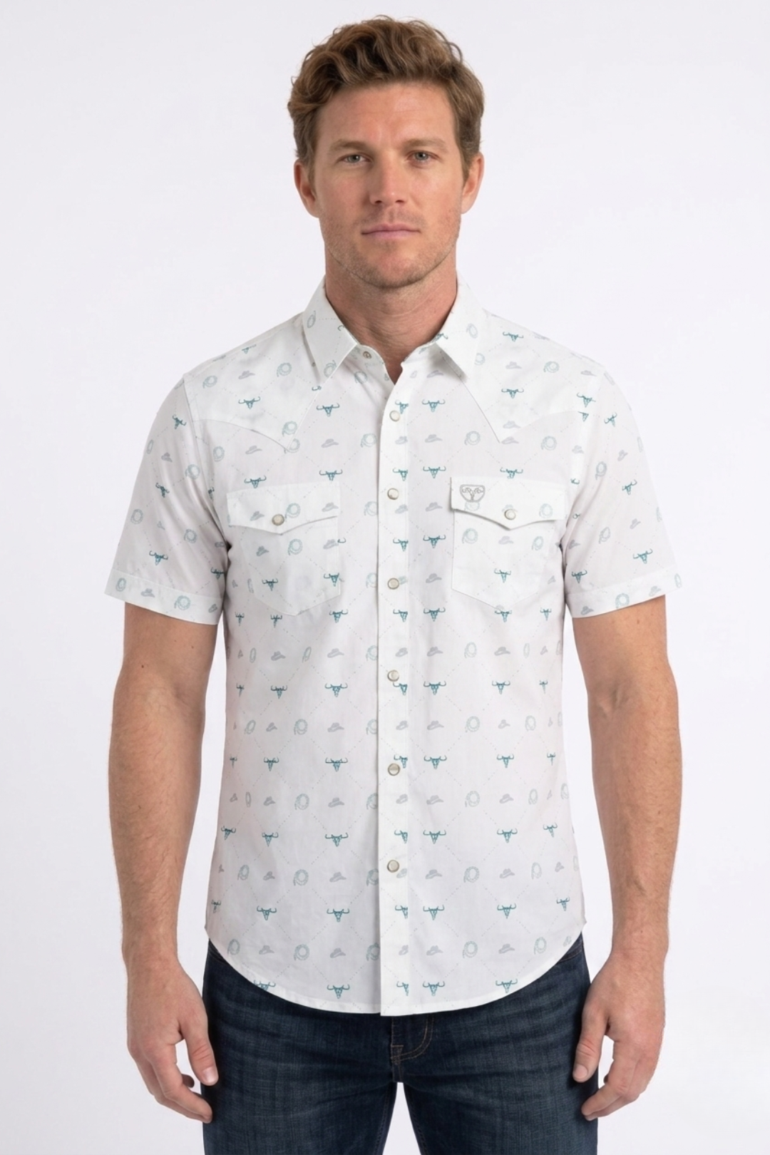 white longhorn icon short sleeve shirt men platini front