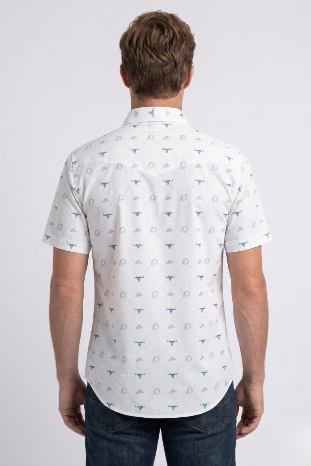 white longhorn icon short sleeve shirt men platini back