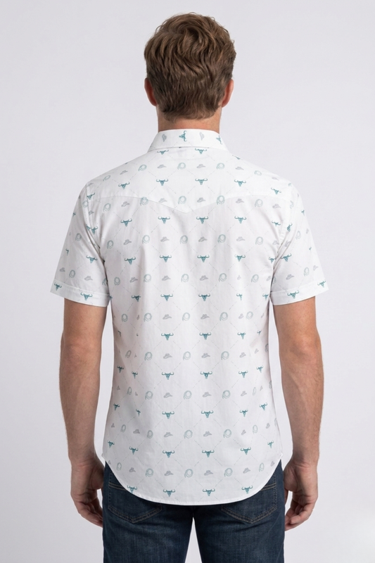 white longhorn icon short sleeve shirt men platini back