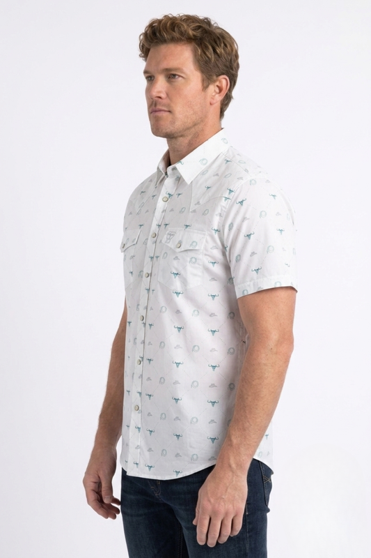 white longhorn icon short sleeve shirt men platini detail
