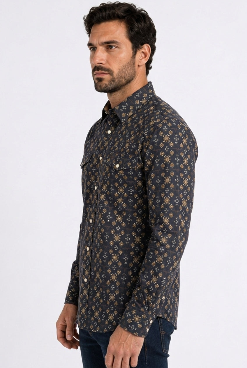 black longhorn medallion western shirt men platini back