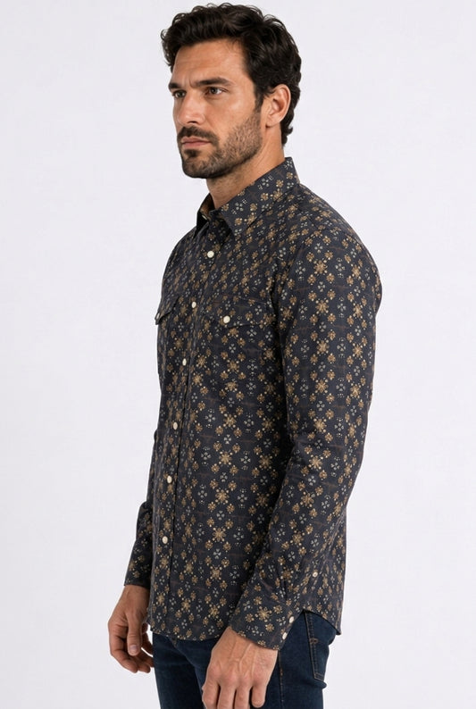 black longhorn medallion western shirt men platini back