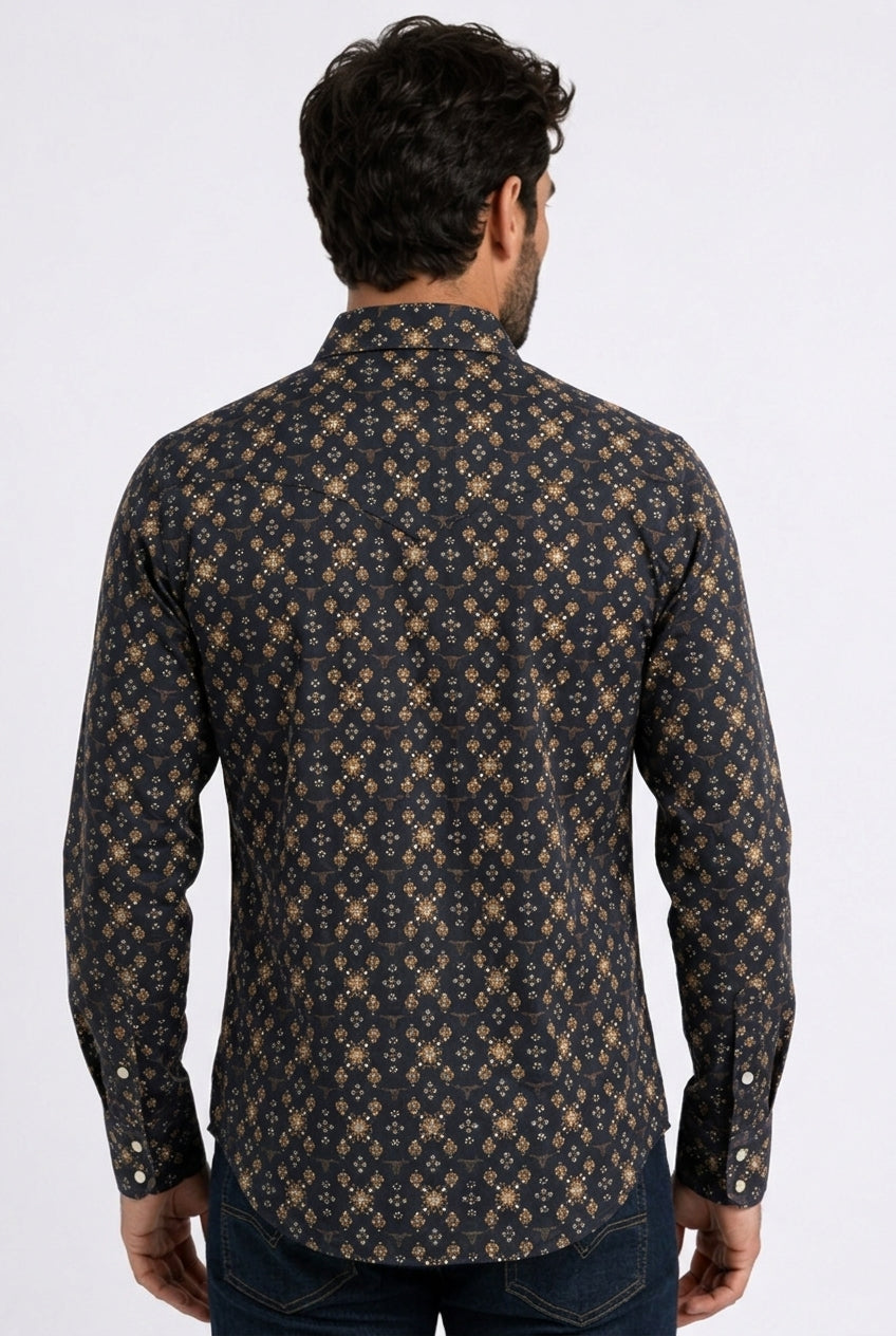 black longhorn medallion western shirt men platini detail