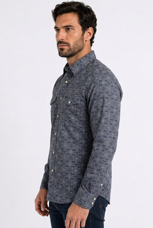 grey longhorn medallion western shirt men platini back