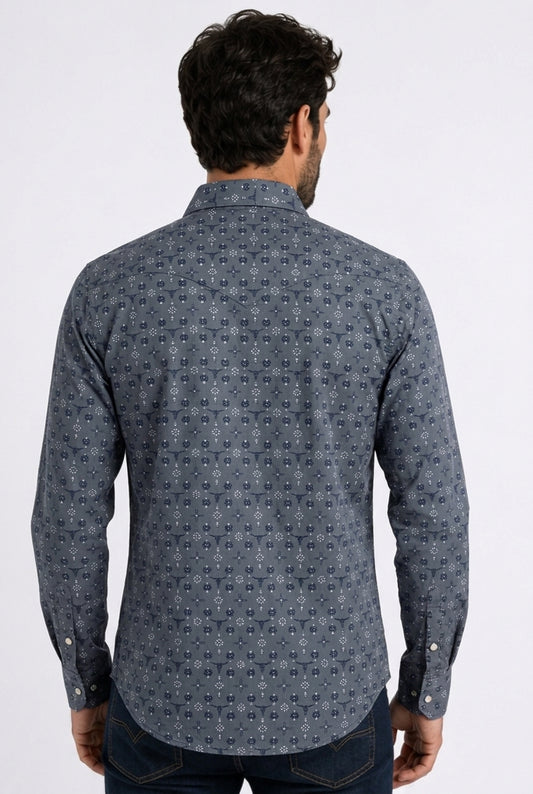 grey longhorn medallion western shirt men platini detail