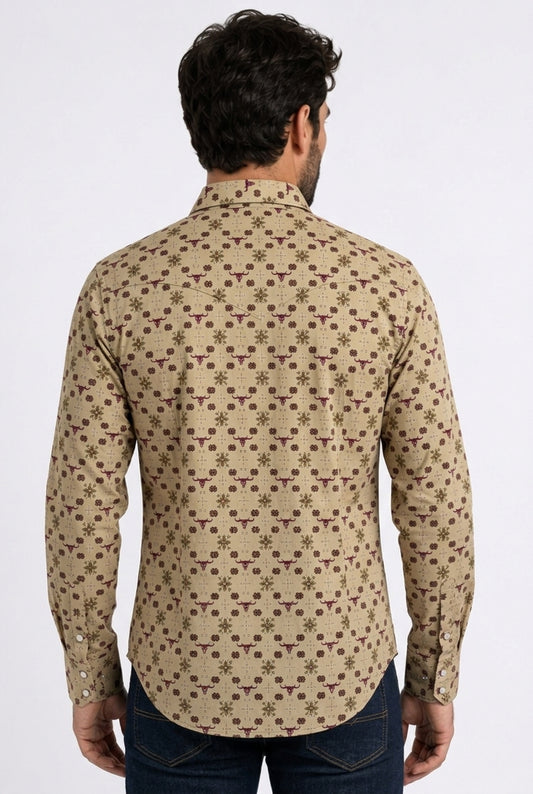 khaki longhorn medallion western shirt men platini detail
