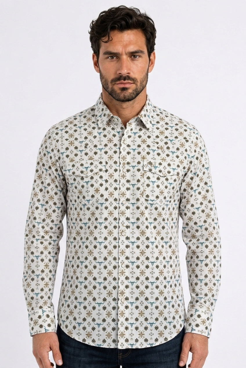 white longhorn medallion western shirt men platini front
