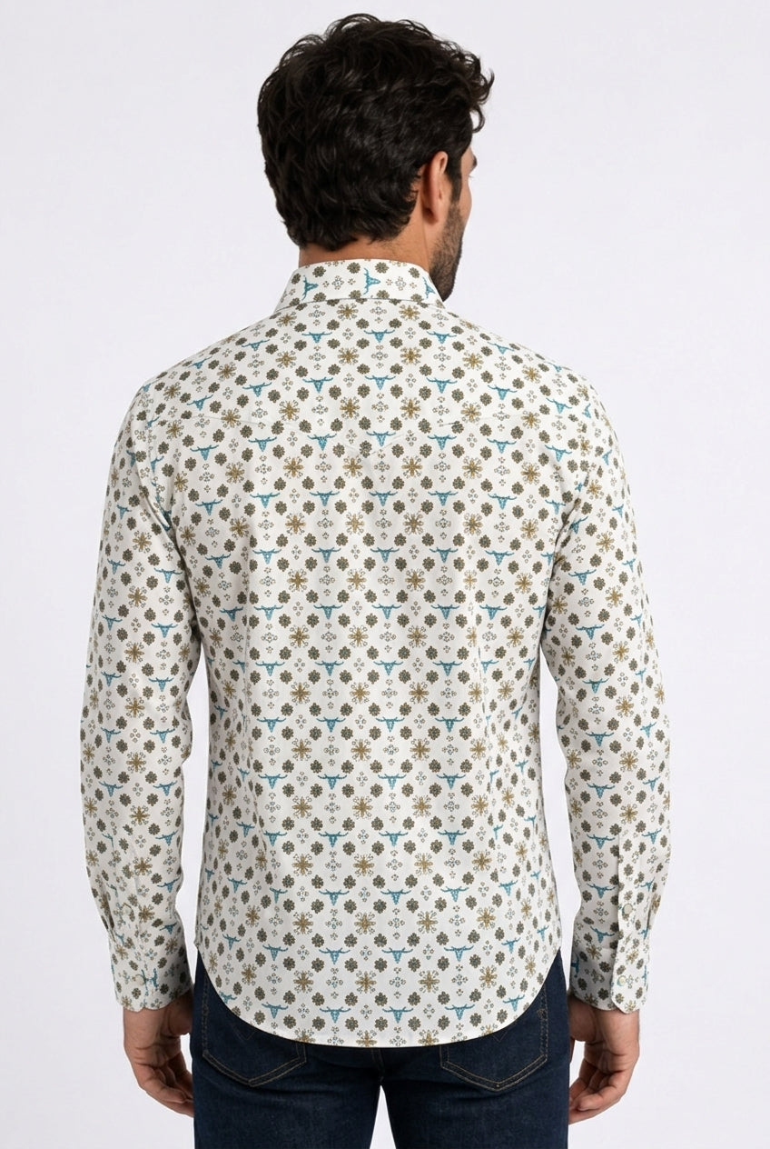 white longhorn medallion western shirt men platini back