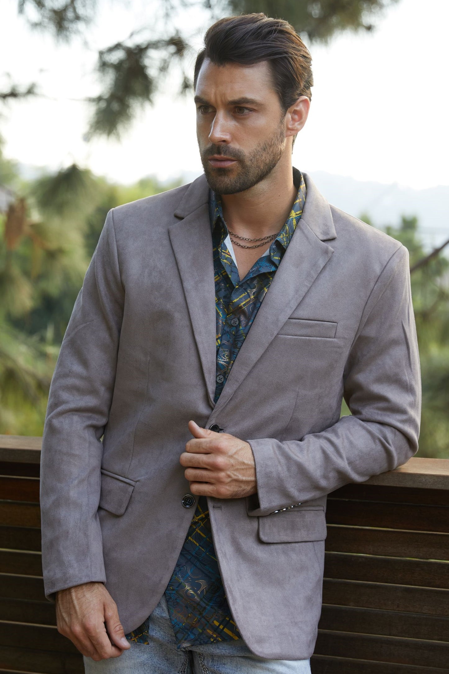 mink double button suede blazer men platini front