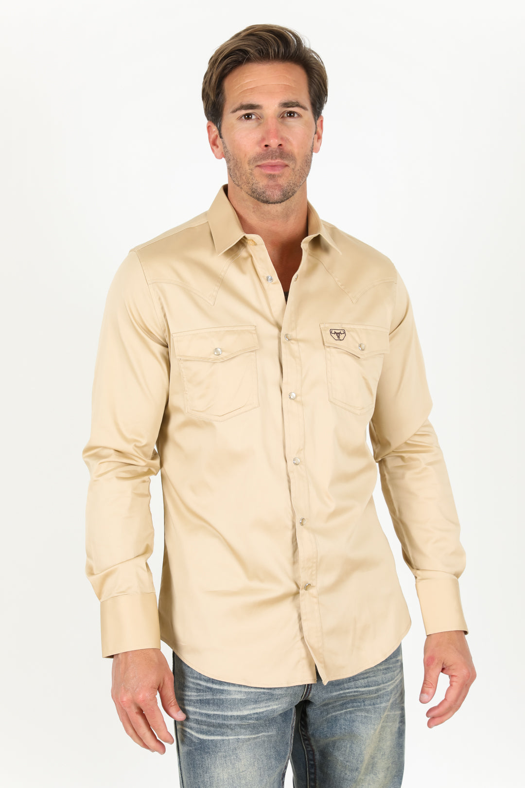 Men's Modern Fit Solid Beige Dress Shirt – Platini Fashion Men's Modern Fit Solid Beige Dress Shirt – Platini Fashion