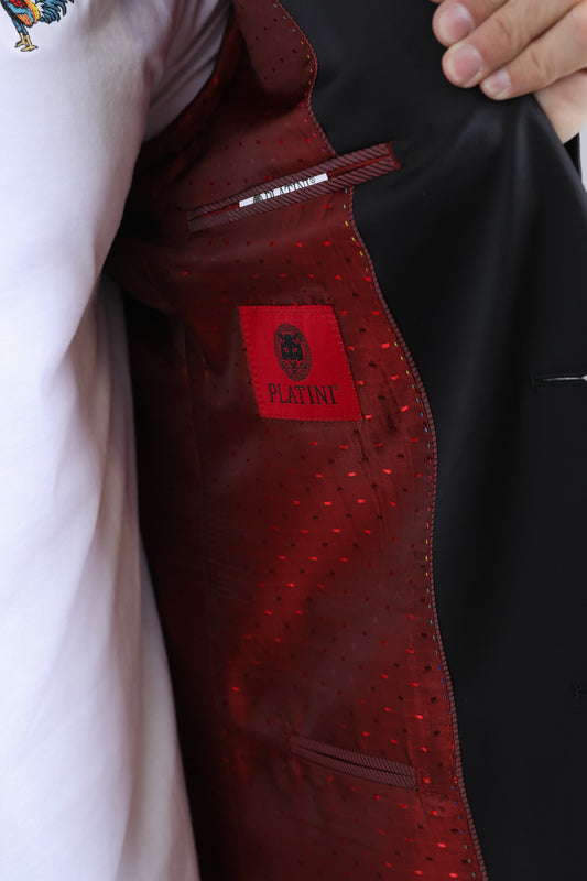 black modern fit blazer men platini detail
