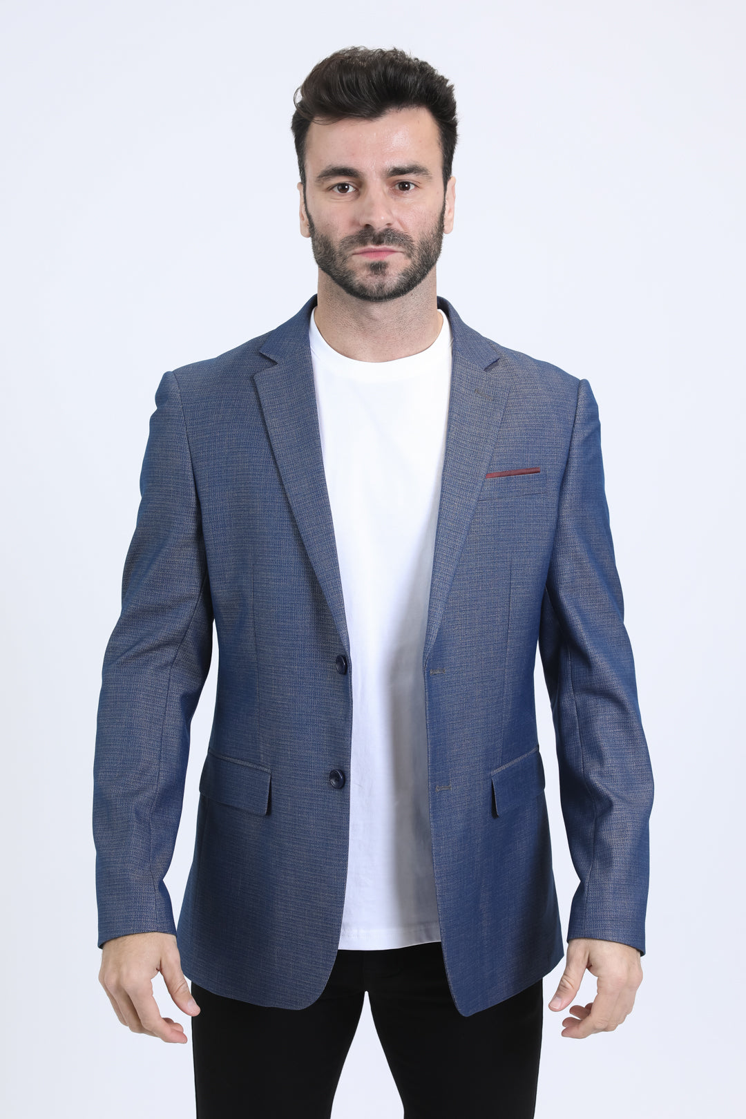 slate blue modern fit blazer men platini front