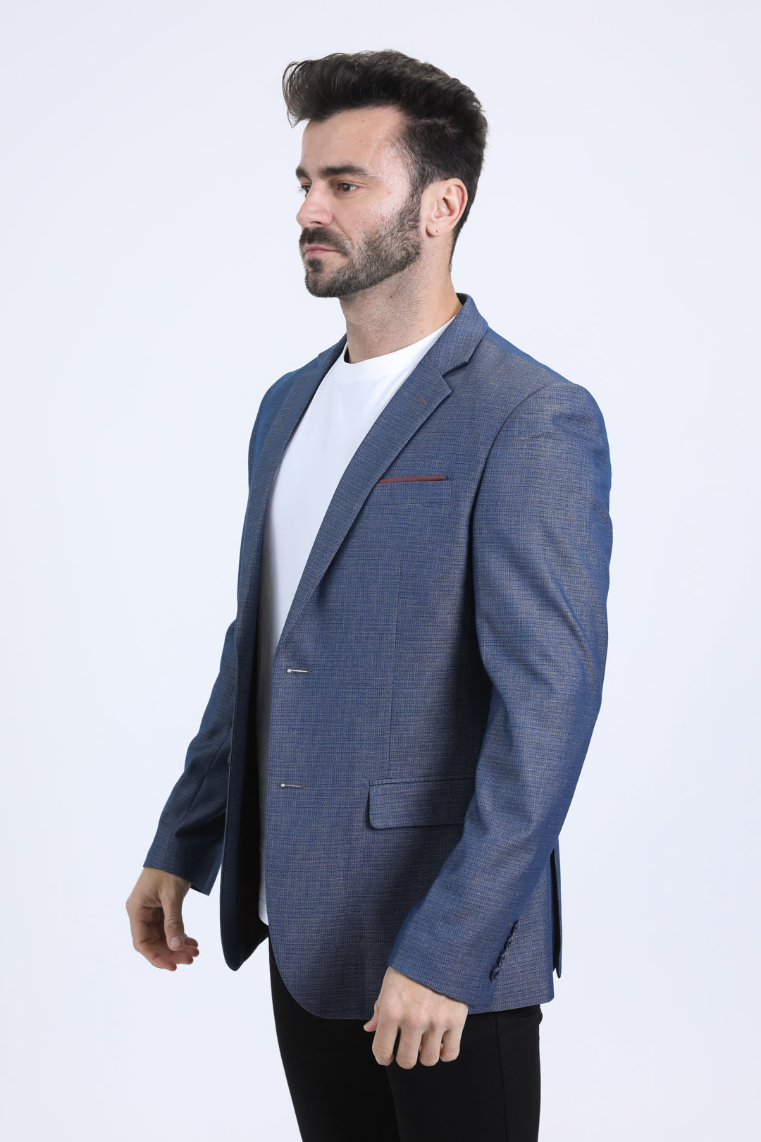 slate blue modern fit blazer men platini side