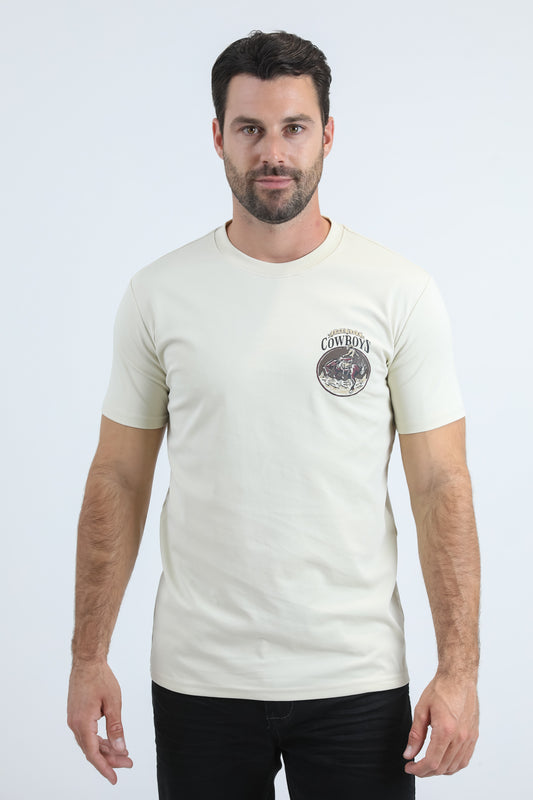 Mens Modern Fit Cotton Stretch Beige T-Shirt
